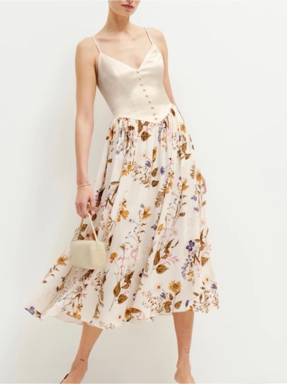 Reformation everleigh satin floral cream midi dress nwt size 4